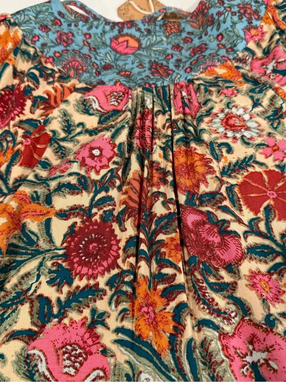 Natural Life Rowan Floral Peasant Blouse Sz Medium Pink Boho TieNeck cottage NWT - Picture 9 of 12